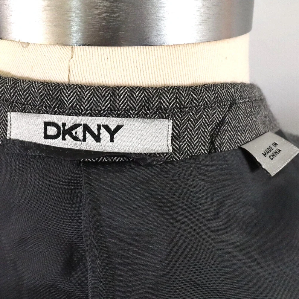 DKNY Sport Coat Mens 42L Gray Wool Herringbone Check Jacket Lined Blazer Career - Picture 13 of 16